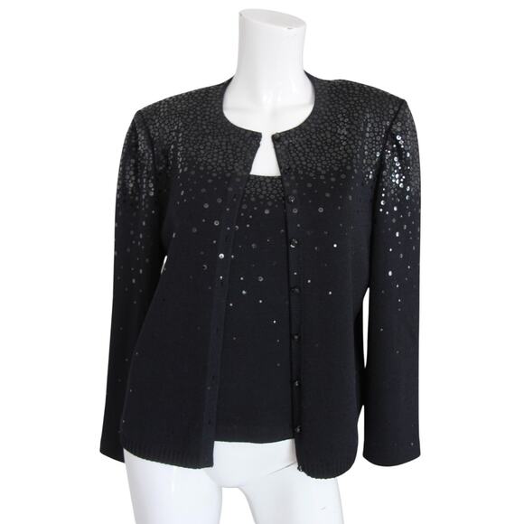 St. John Evening Twinset Santana Knit Paillette Sparkly 2 Piece Jacket Tank M - Picture 1 of 9